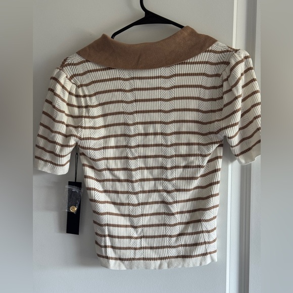 NVLT Beige and White Striped Button Down Shirt - Picture 9 of 12